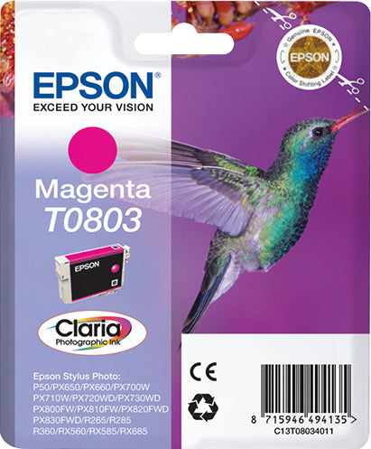 Epson Hummingbird Singlepack Magenta T0803 Claria Photographic Ink Epson Hummingbird Singlepack Magenta T0803 Claria Photographic Ink
